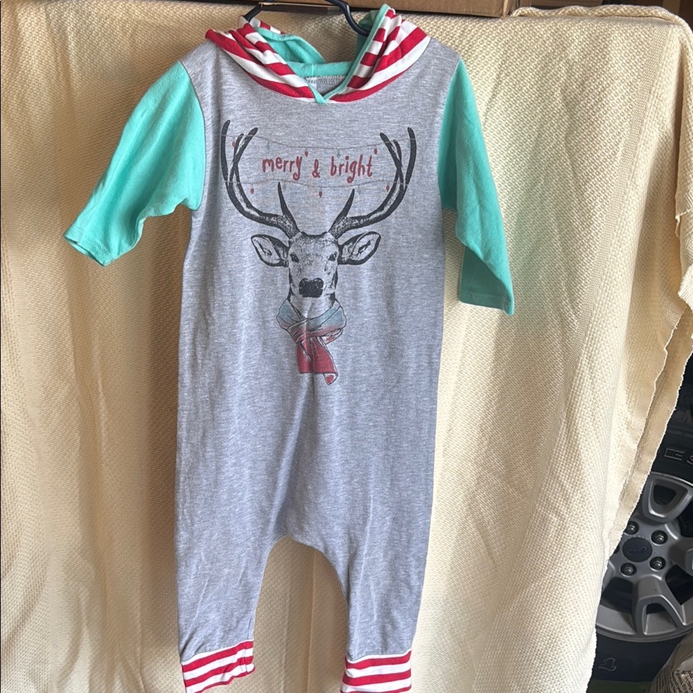 Merry & Bright Reindeer Hooded Romper 2T